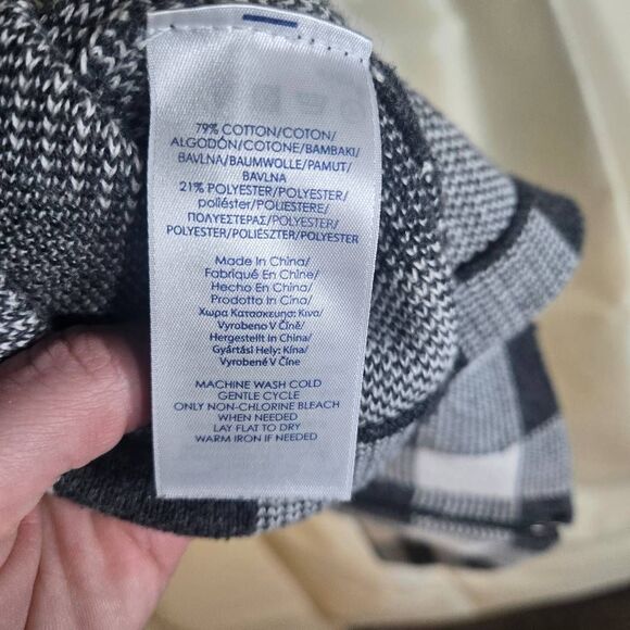 Chaps Zip Up sweater black and white checked flannel pattern women's large - Picture 7 of 9